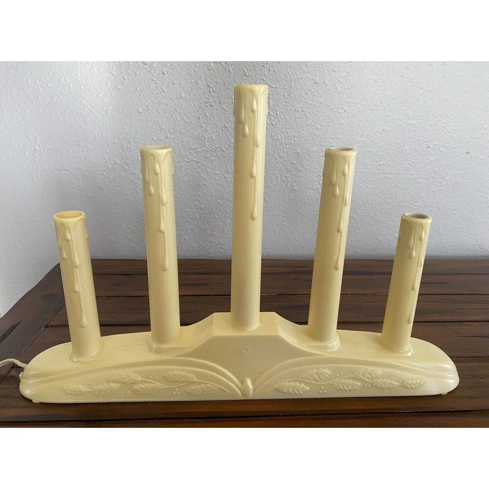 Vintage Christmas Window Tiered Candle 5 Stick Candelabra Dripping Wax Electric